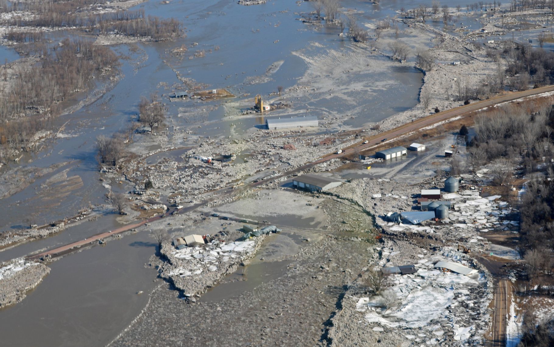 Water recedes in the town of Niobrara Neb. The highway showing is Hwy 12 and Hwy 14 Junction.